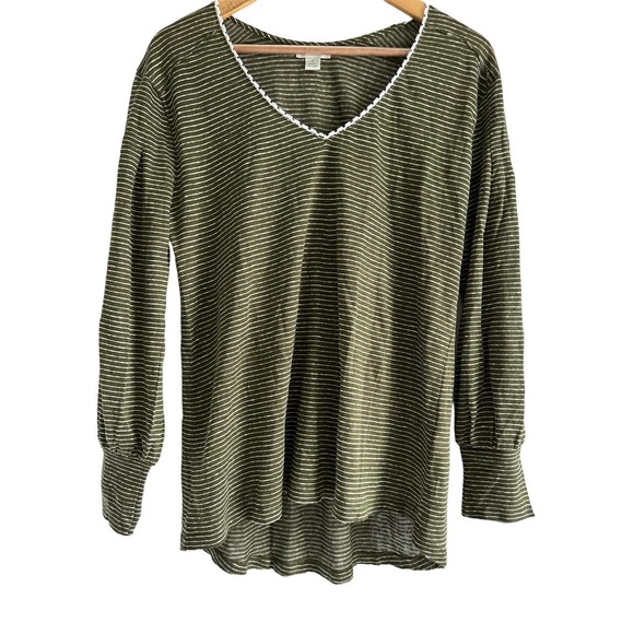 Sundance Womens‎ Size Small 100% Linen Blouse Top Striped Green White - Picture 1 of 8